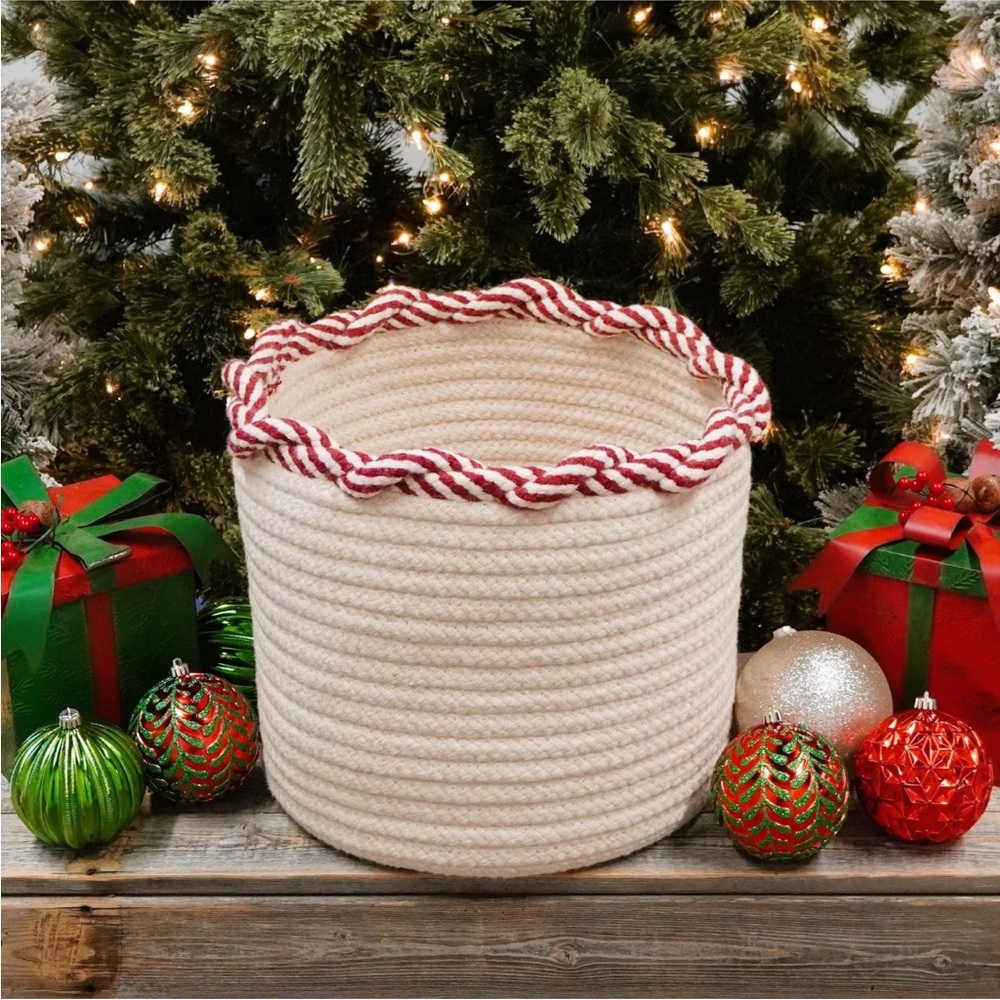 Colonial Mills Wool Blend Twist rim Holiday Floor Basket Red 15"x15"x12" NWT